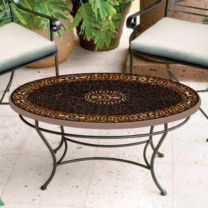 Mahogany Atlas Mosaic Coffee Table - Oval-Iron Accents