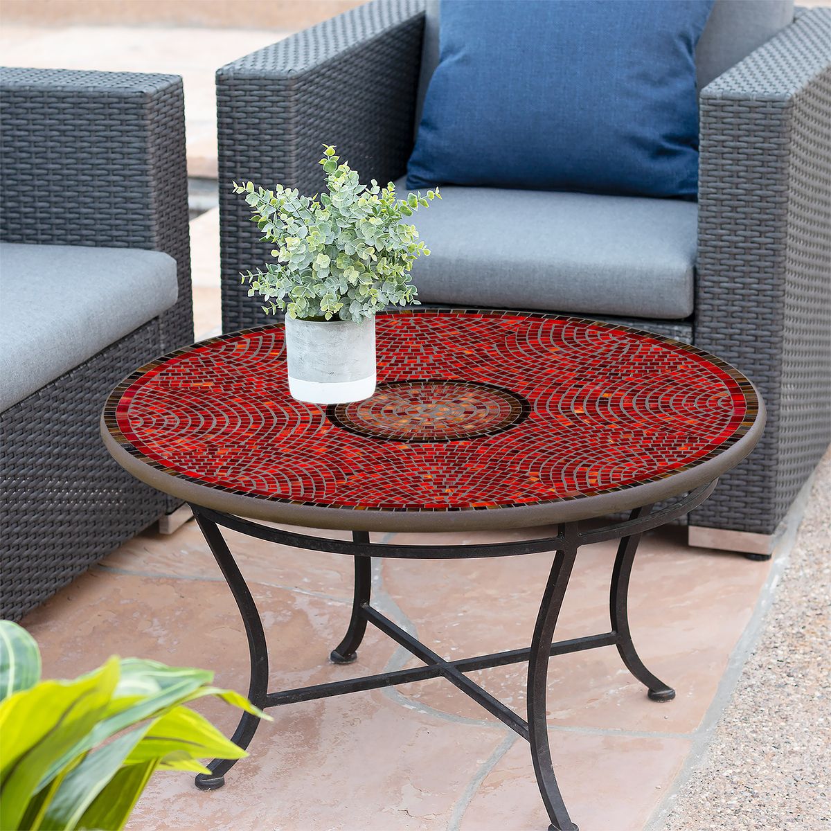 Ruby Glass Mosaic Coffee Table-Iron Accents