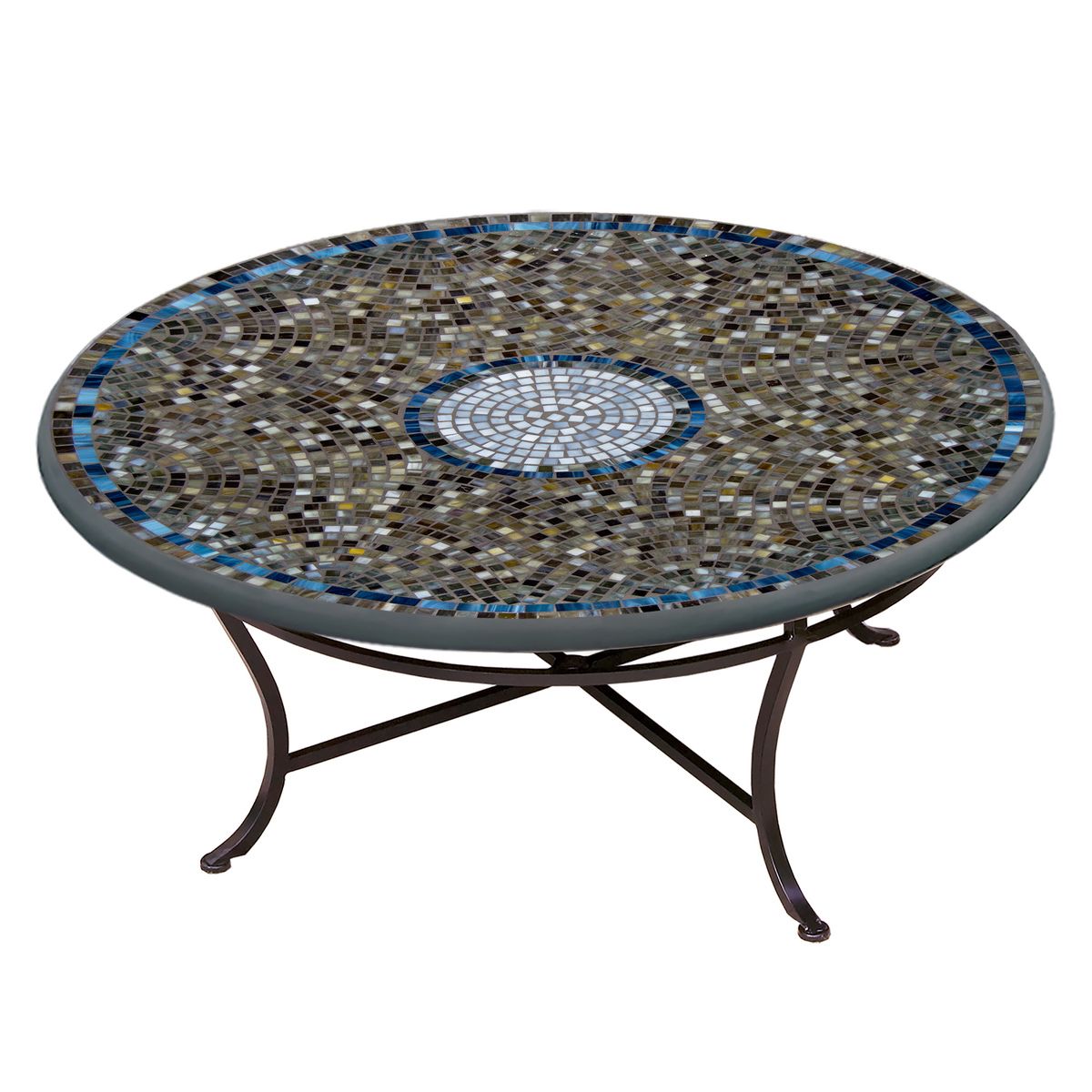 Slate Glass Mosaic Coffee Table-Iron Accents