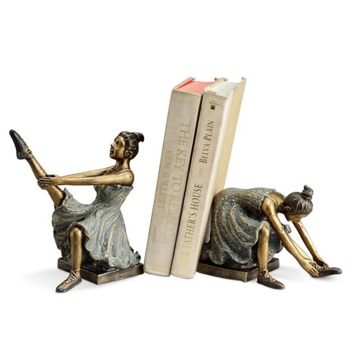 Sculptural decorative bookends holding books upright