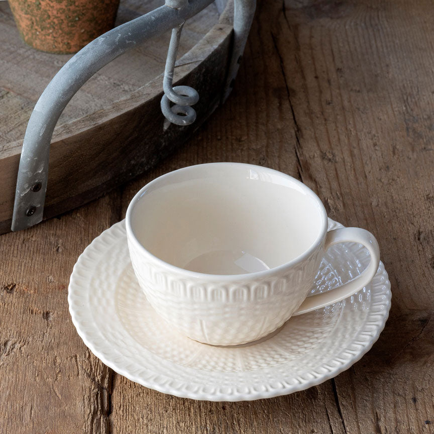 Basketweave Cup & Saucer-Iron Accents