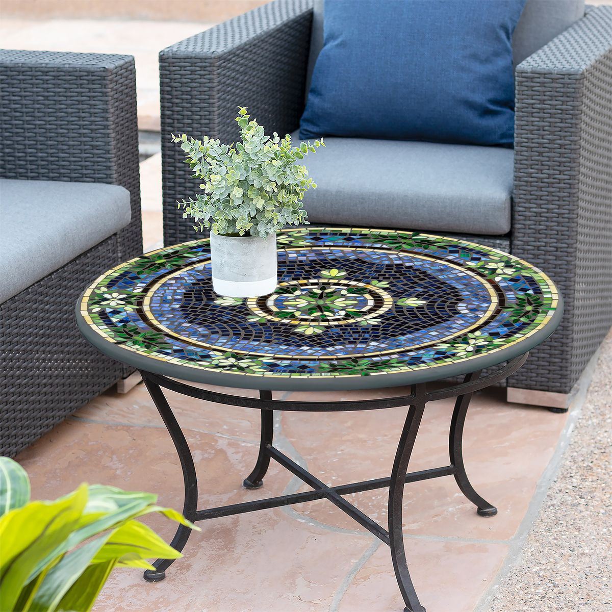Lake Como Mosaic Coffee Table-Iron Accents