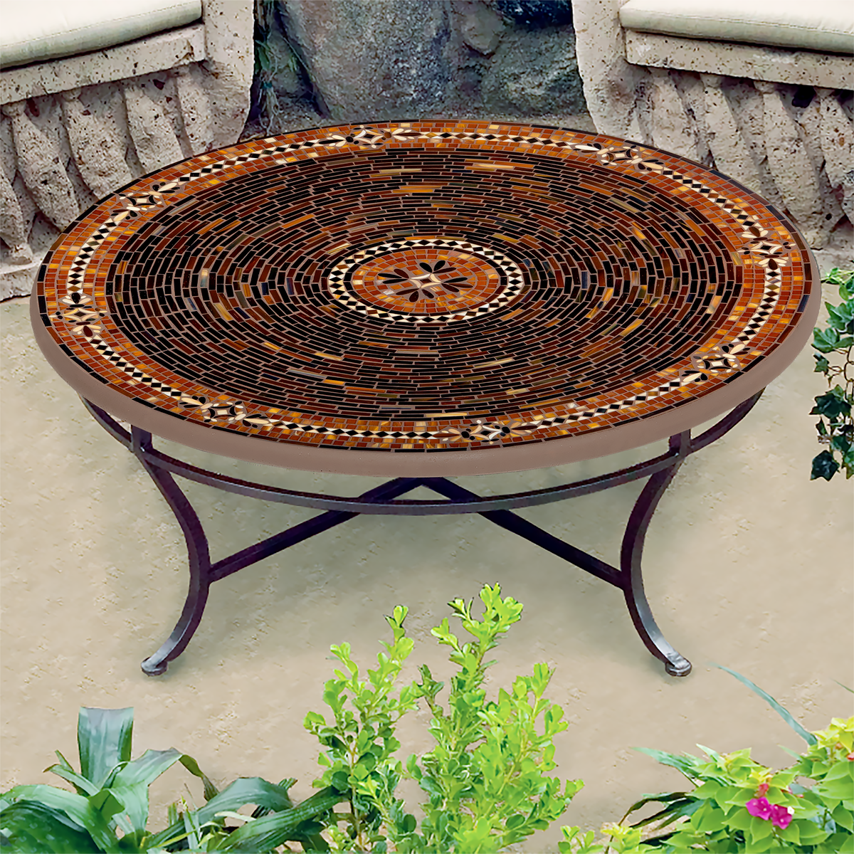 Mahogany Atlas Mosaic Coffee Table-Iron Accents