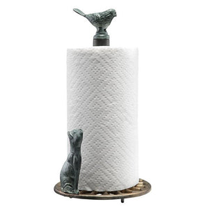 Bird & Cat Paper Towel Holder-Iron Accents