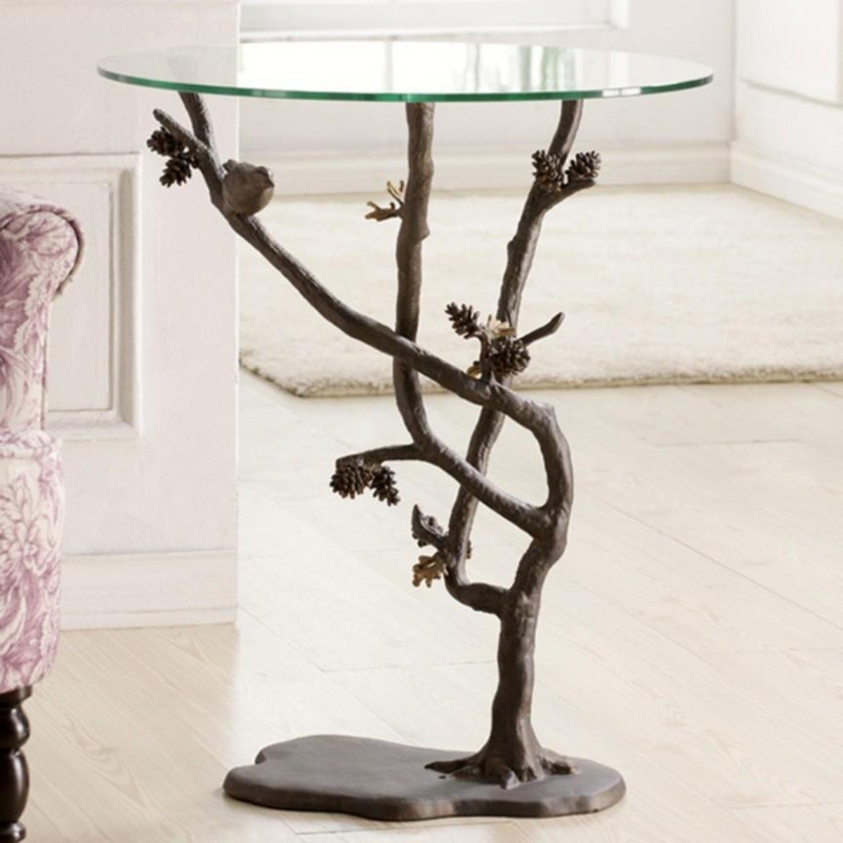 Bird & Pinecone Accent Table-Decor | Iron Accents