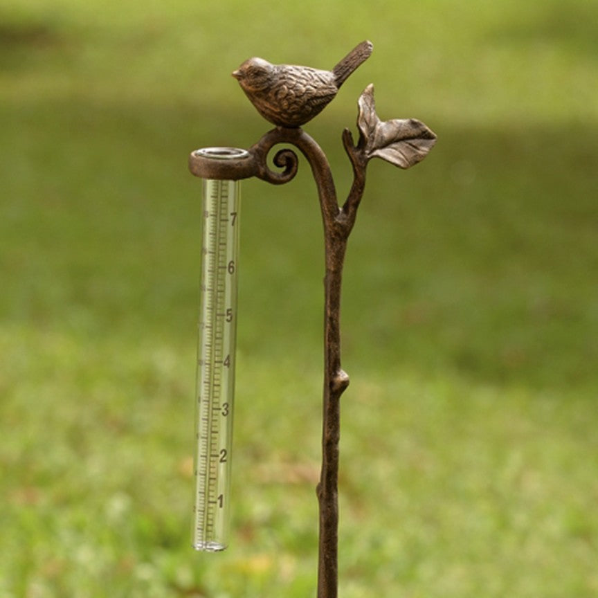 Bird Rain Gauge Garden Stake-Iron Accents