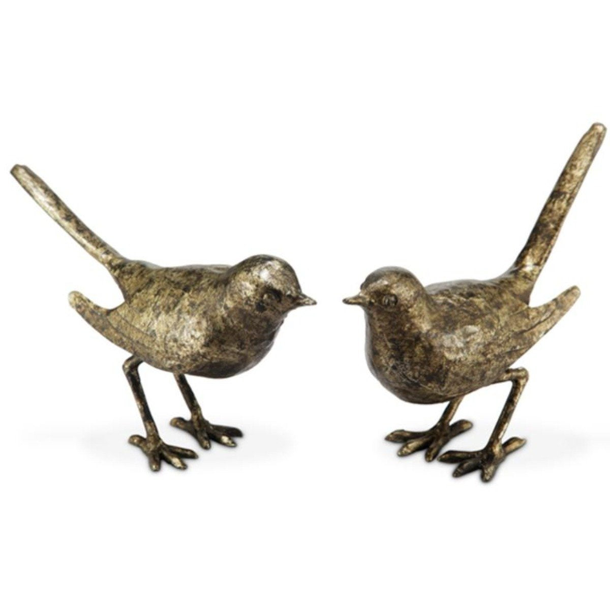 Decorative metal bird sculptures for shelves and tabletop displays