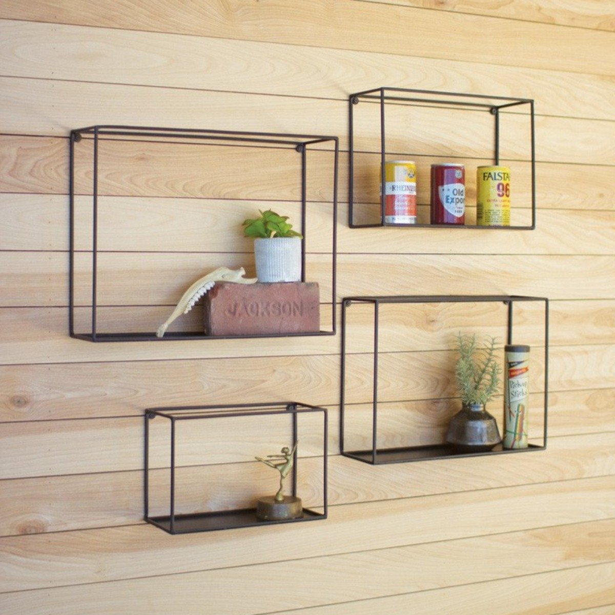 Black Metal Wall Shelf Group (Set-4)-Wall | Iron Accents