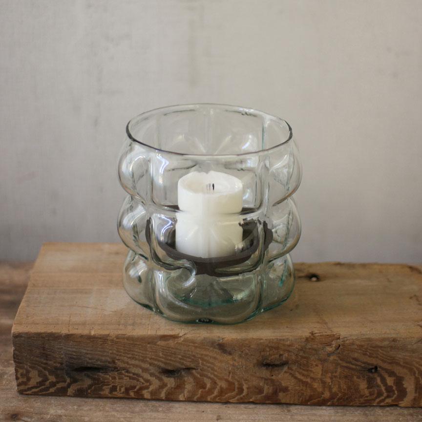 Bubble Texture Glass Hurricane-Discontinued | Iron Accents