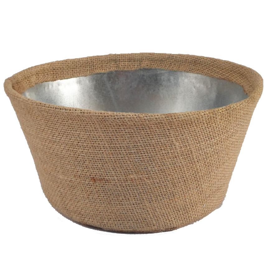 Burlap Covered Tin Basket-Iron Accents