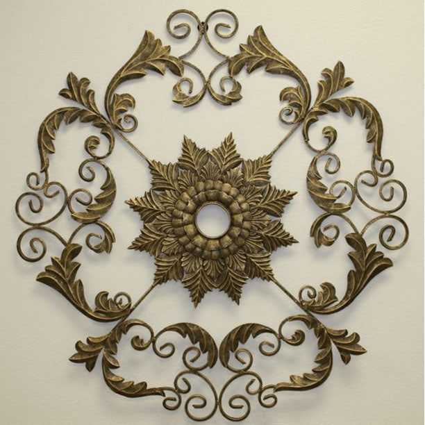 Burnished Gold Ceiling Medallion-Iron Accents