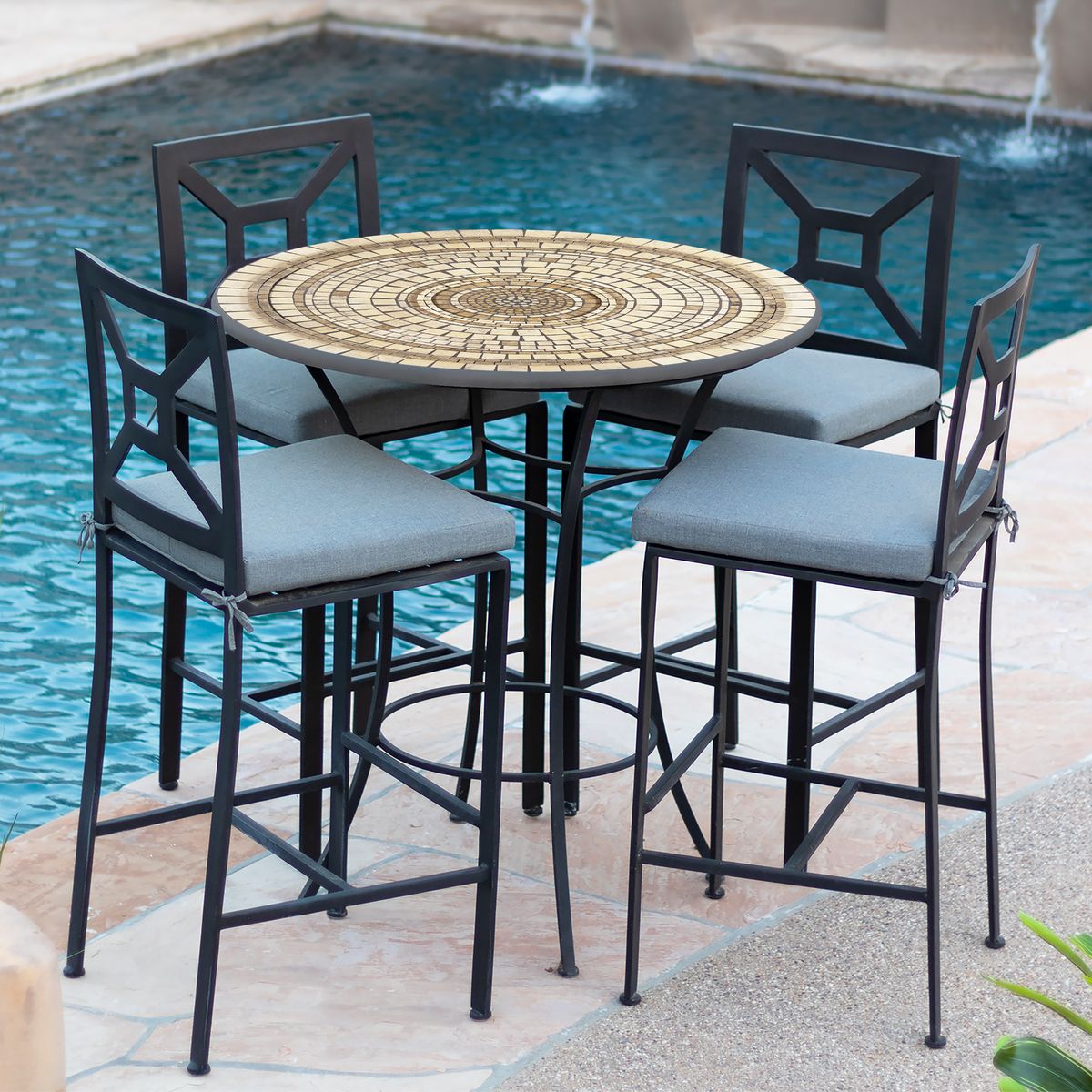 Marble Stone Mosaic High Dining Table-Iron Accents