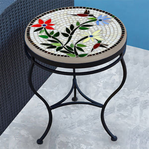 Hummingbird Mosaic Side Table-Iron Accents