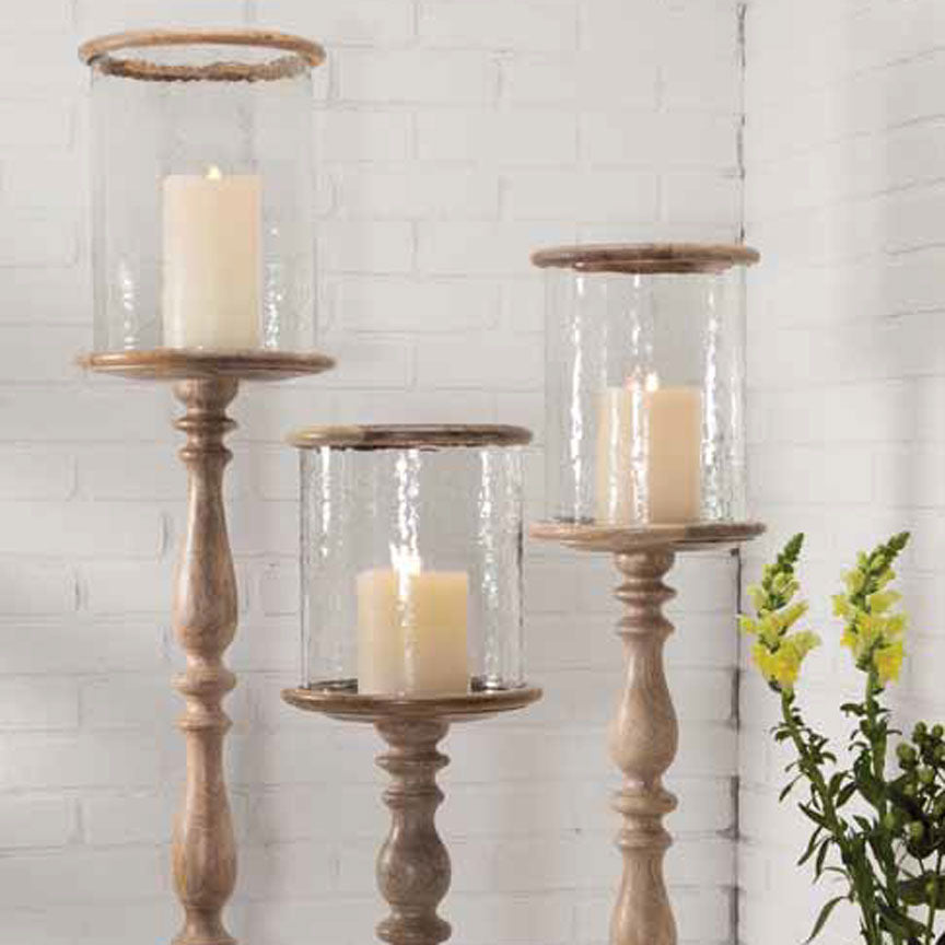 Carved Pillar Hurricanes-Iron Accents