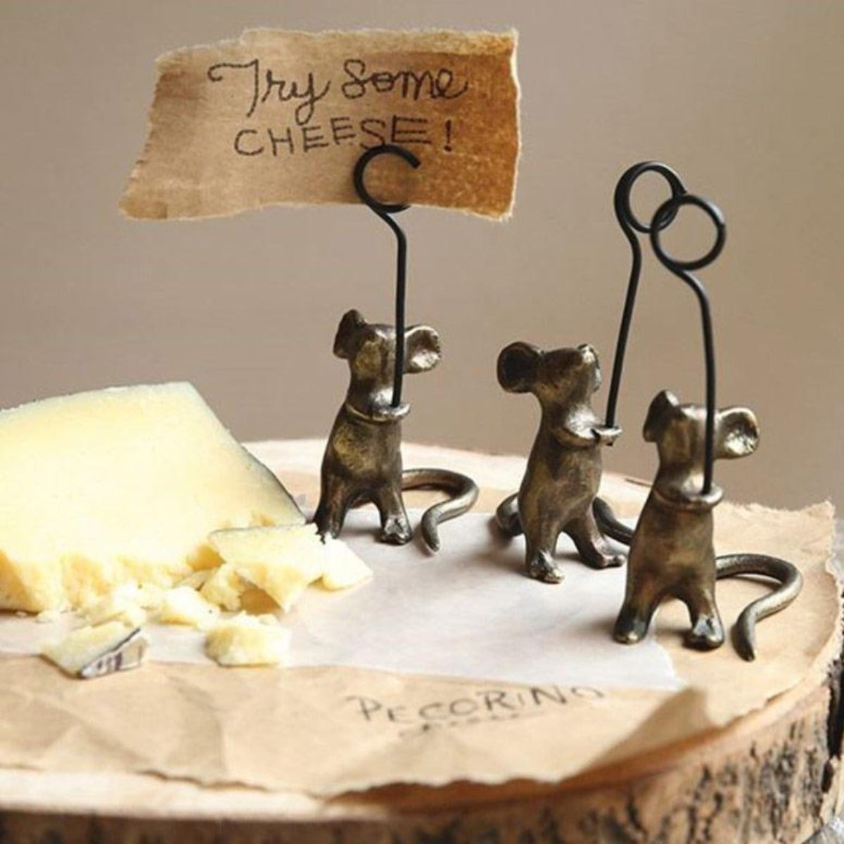 Whimsical cast iron mouse place card holders