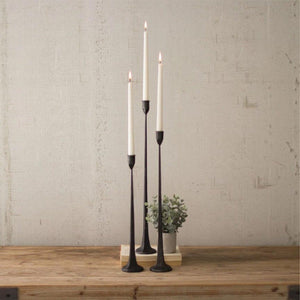 Set of 3 tall black cast iron taper candle holders