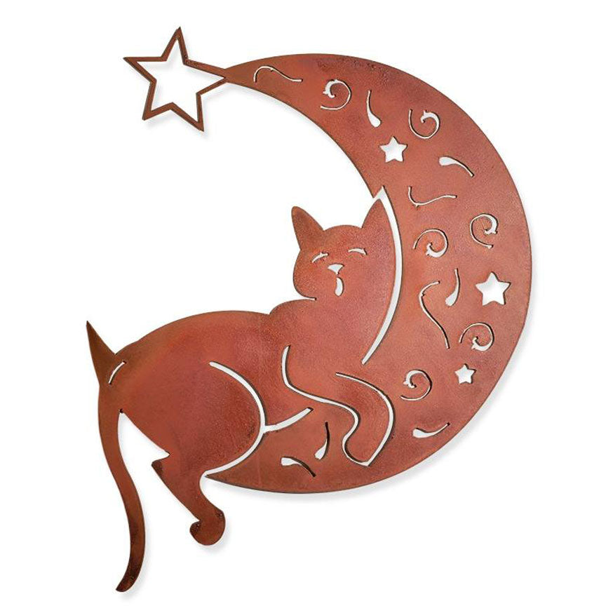 Cat on the Moon Metal Wall Art-Iron Accents