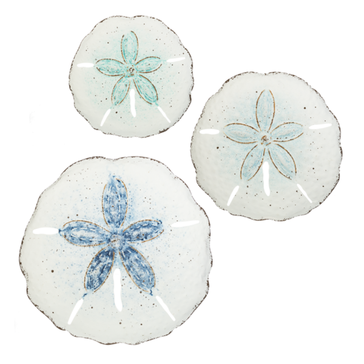 Blue Ombre Sand Dollar Wall Plaques (Set-3)-Iron Accents