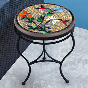 Caramel Hummingbird Mosaic Side Table-Iron Accents