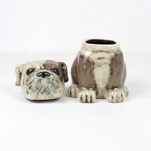 Ceramic bulldog canister with the head lid removed