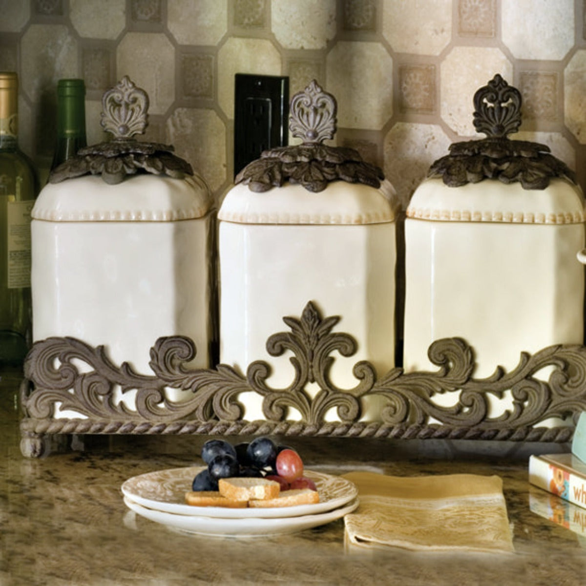 Ceramic Canister Set-Iron Accents