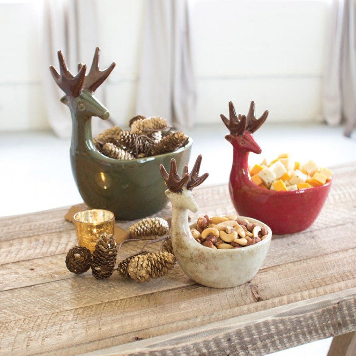 Ceramic Deer Bowls (Set-3)-Holiday | Iron Accents