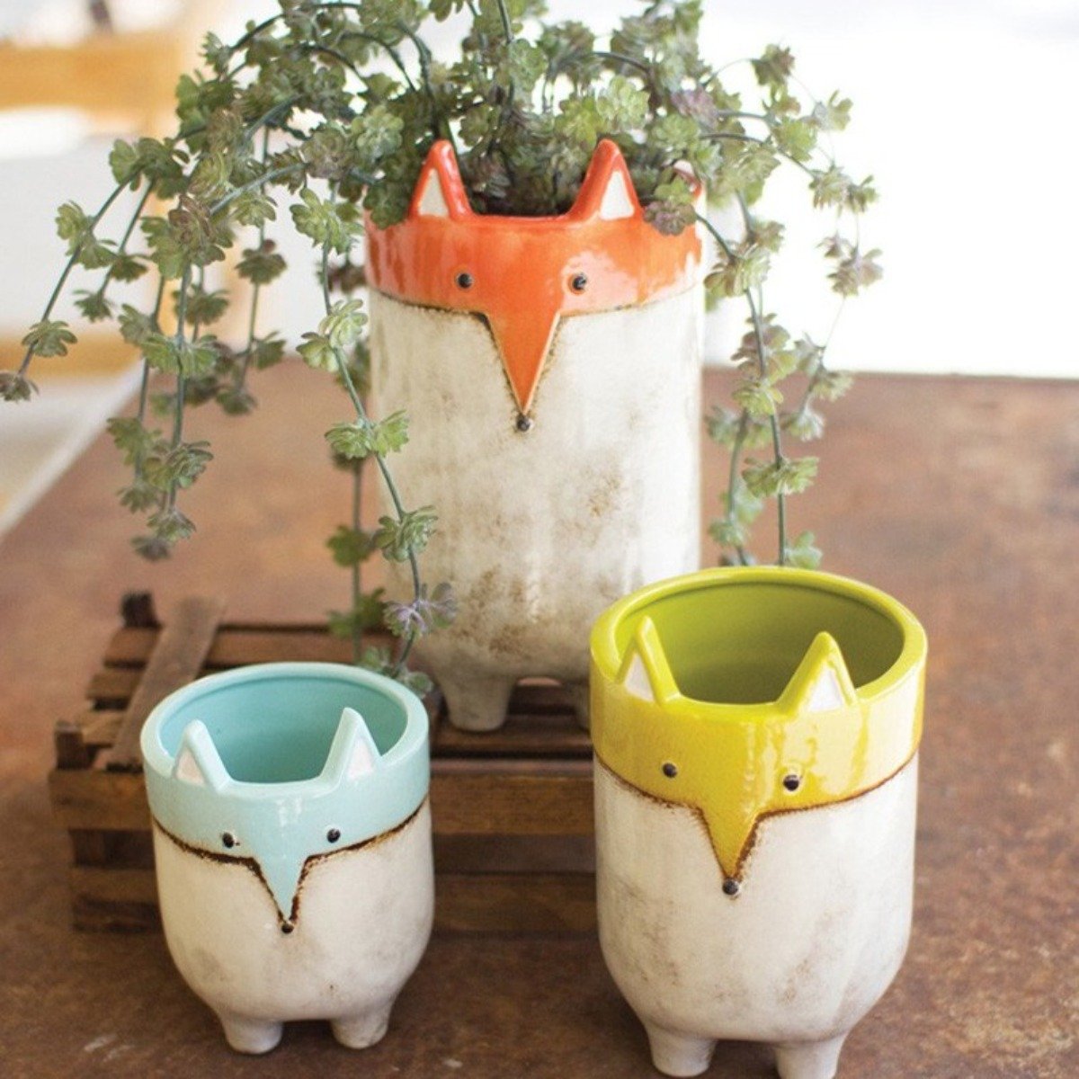 Ceramic Fox Planters-Garden | Iron Accents