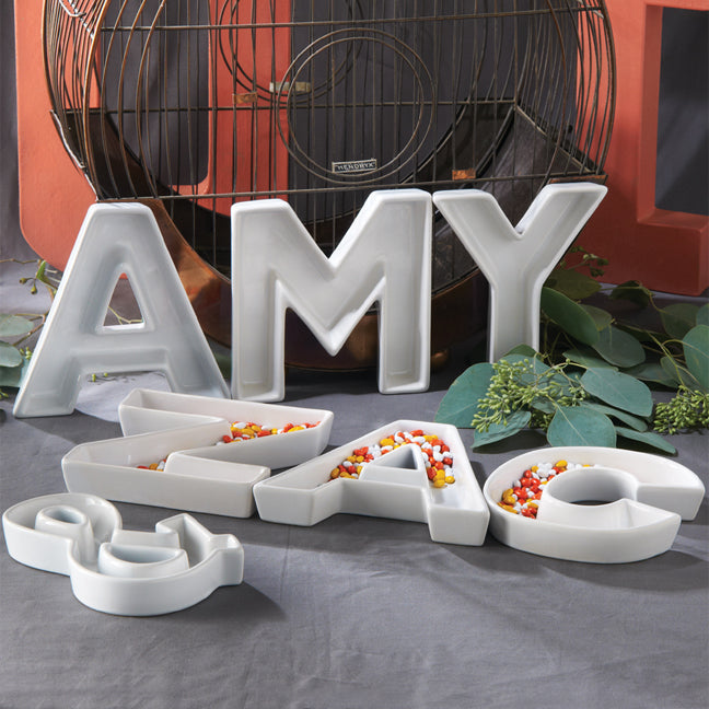 Ceramic Letter Candy Dishes-Iron Accents