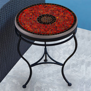 Ruby Glass Mosaic Side Table-Iron Accents