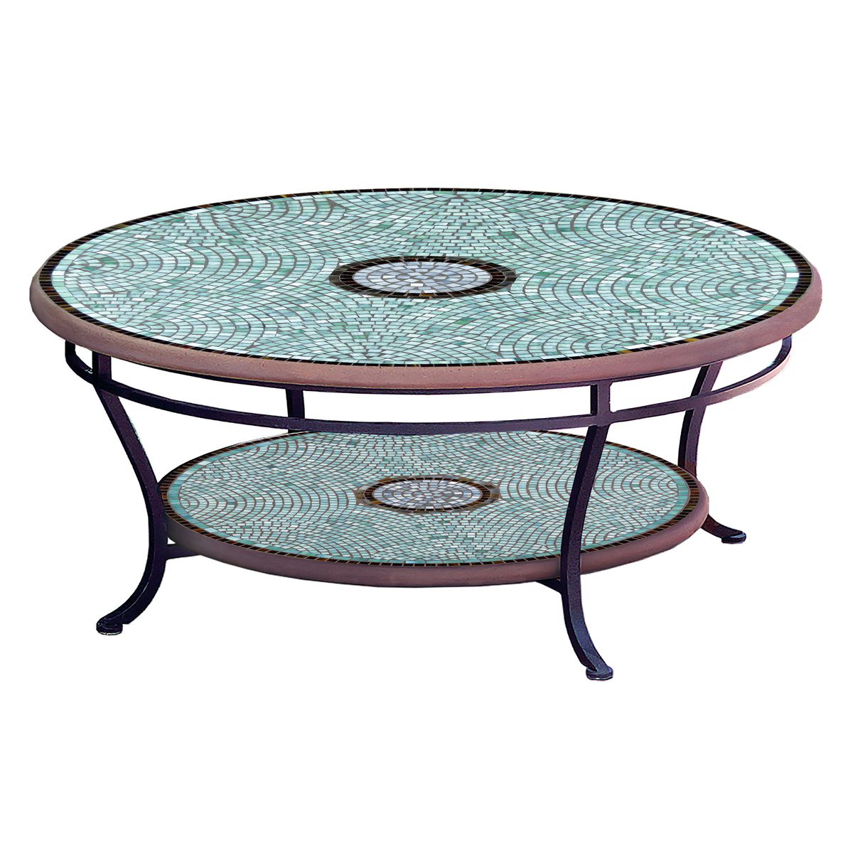Jade Glass Mosaic Coffee Table - Tiered-Iron Accents