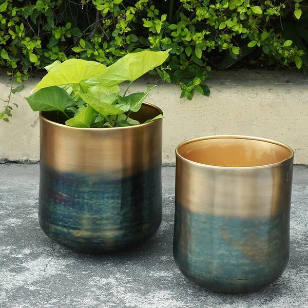 manhasset 2 piece iron pot planter set Clayton Metal Planters (Set-2)