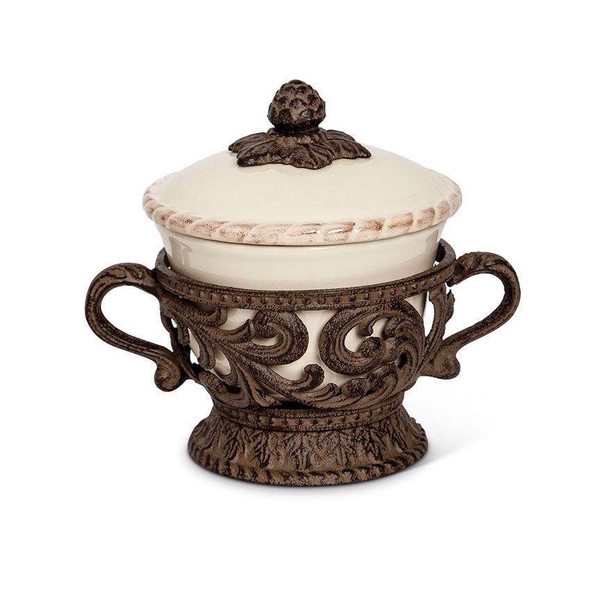 Covered Soup Bowl-Iron Accents