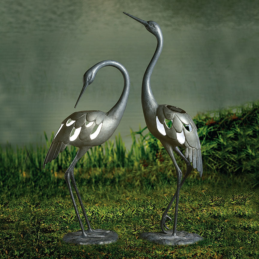 Crane Led Garden Sculpture Iron Accents