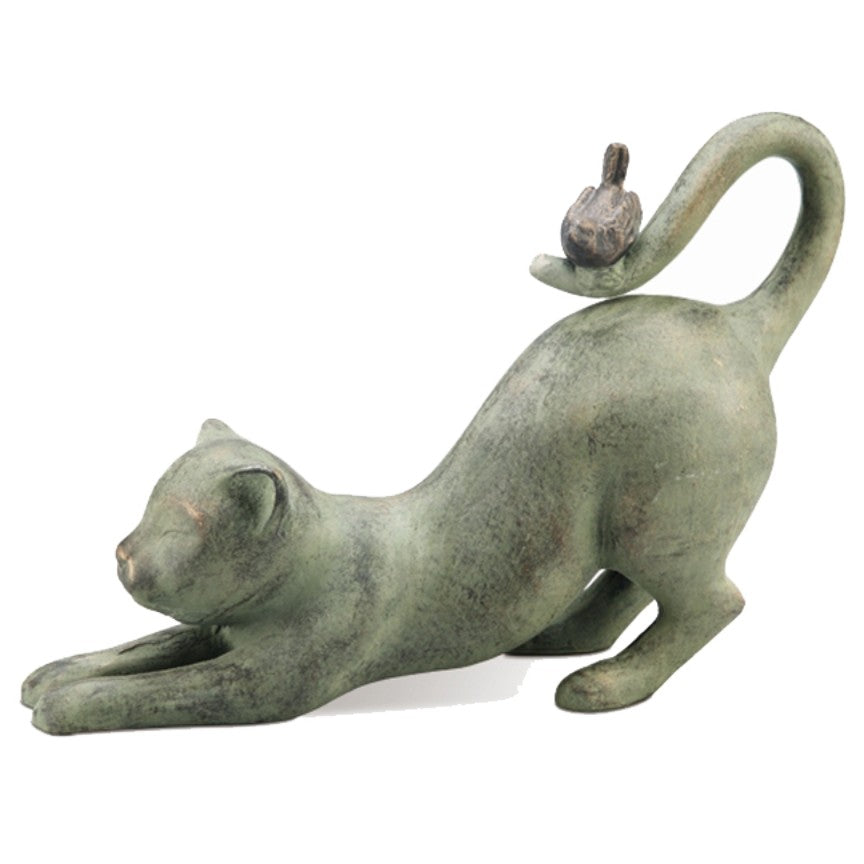 Crouching Cat Garden Statue-Iron Accents