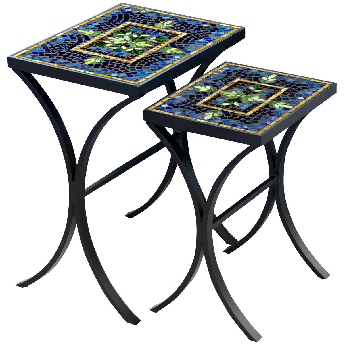Lake Como Mosaic Nesting Tables-Iron Accents