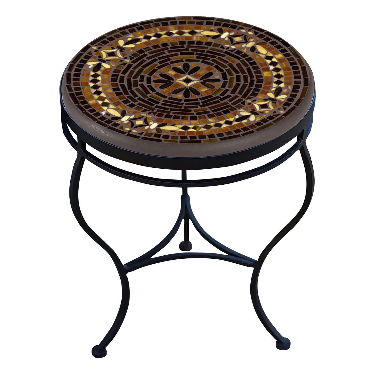 Mahogany Atlas Mosaic Side Table-Iron Accents