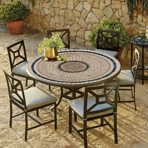 Slate Stone Mosaic Patio Table-Iron Accents
