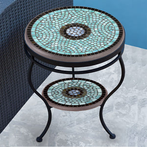 Jade Glass Mosaic Side Table - Tiered-Iron Accents