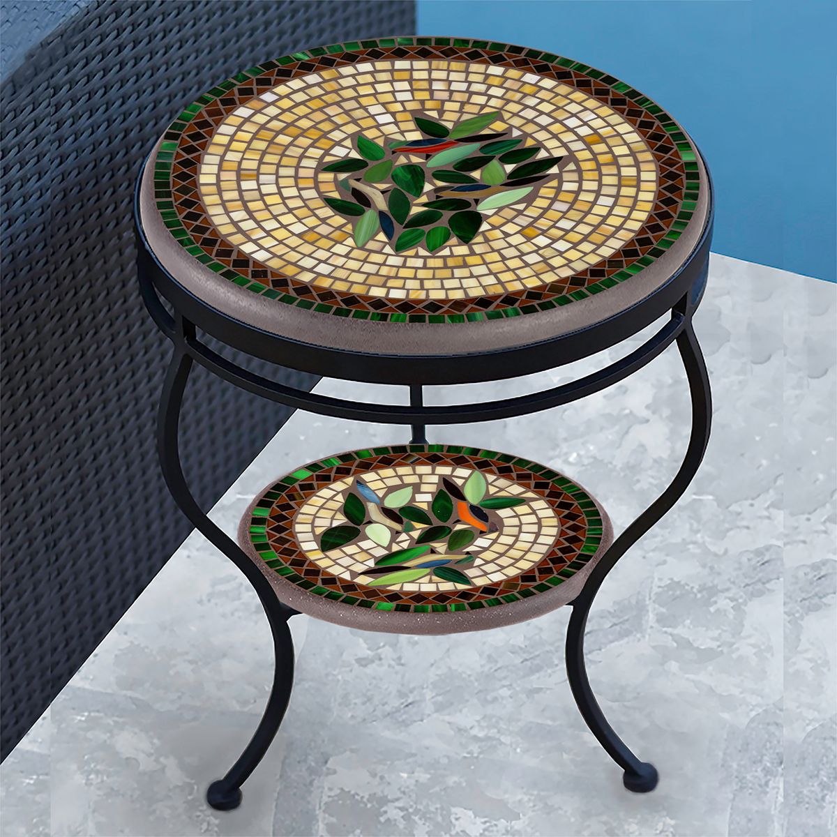 Finch Mosaic Side Table - Tiered-Iron Accents
