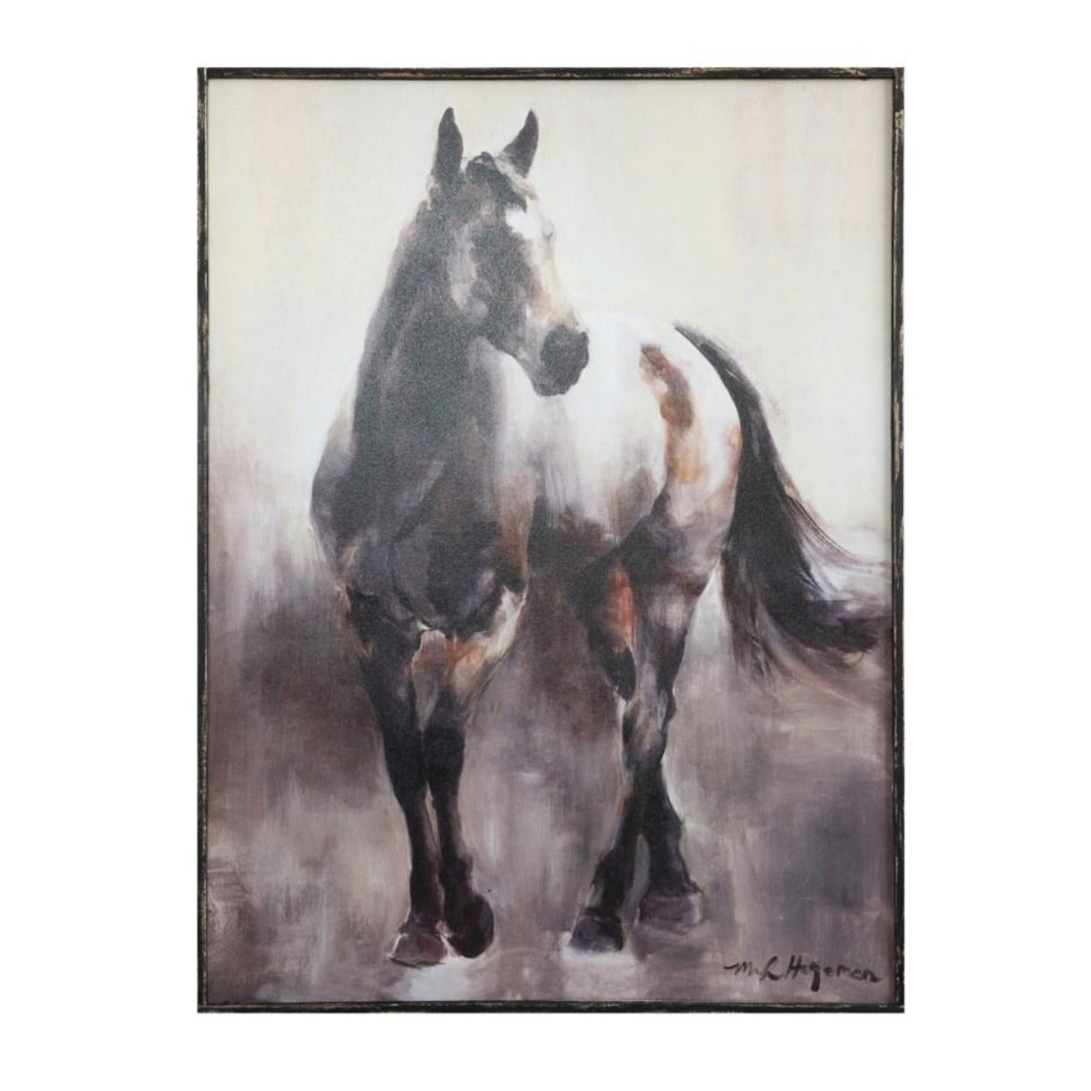 Wood Framed Horse Canvas-Iron Accents