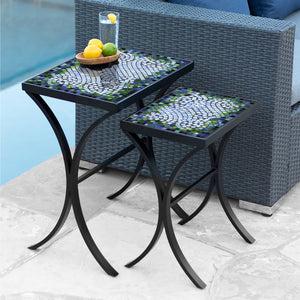 Belize Mosaic Nesting Tables-Iron Accents