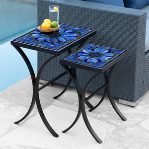 Bella Bloom Mosaic Nesting Tables-Iron Accents