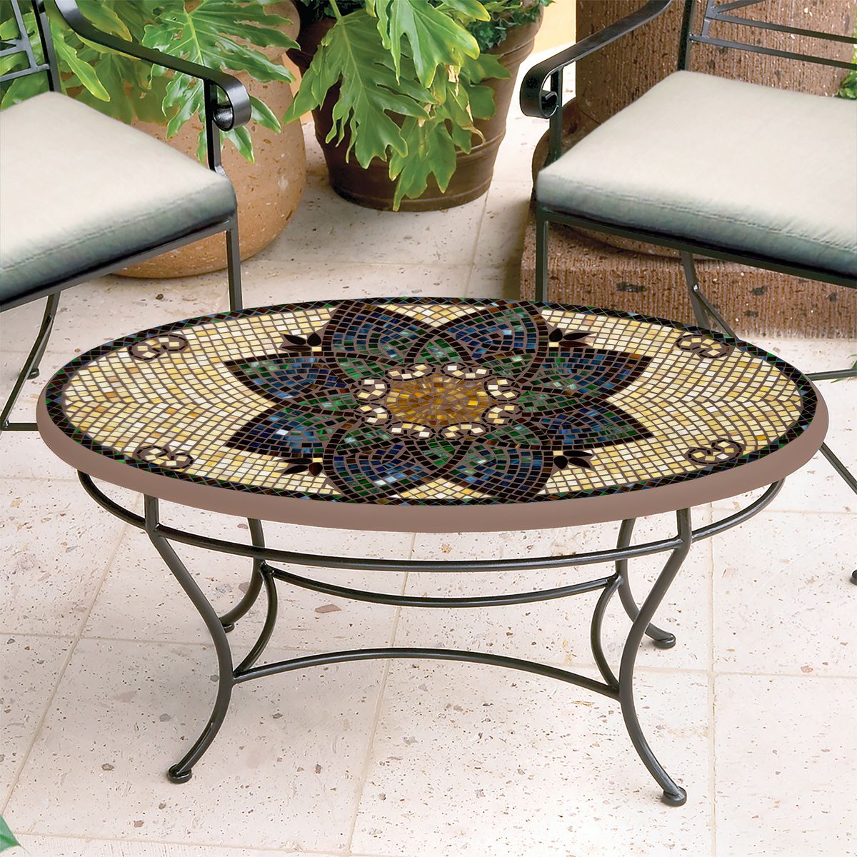 Monaco Mosaic Coffee Table - Oval-Iron Accents