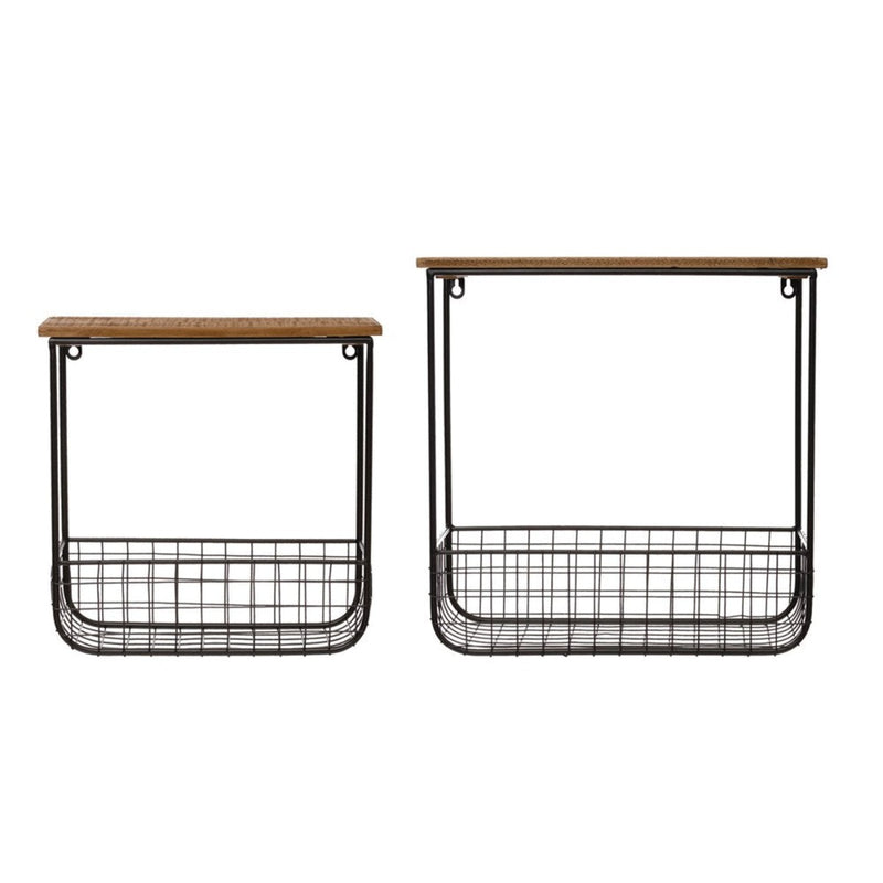Wire Wall Shelves w/ Baskets Iron Accents