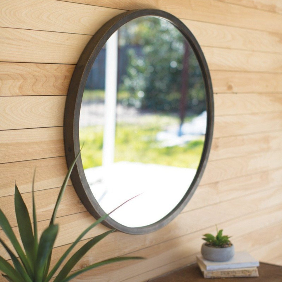 Distressed Round Mirror-Wall | Iron Accents