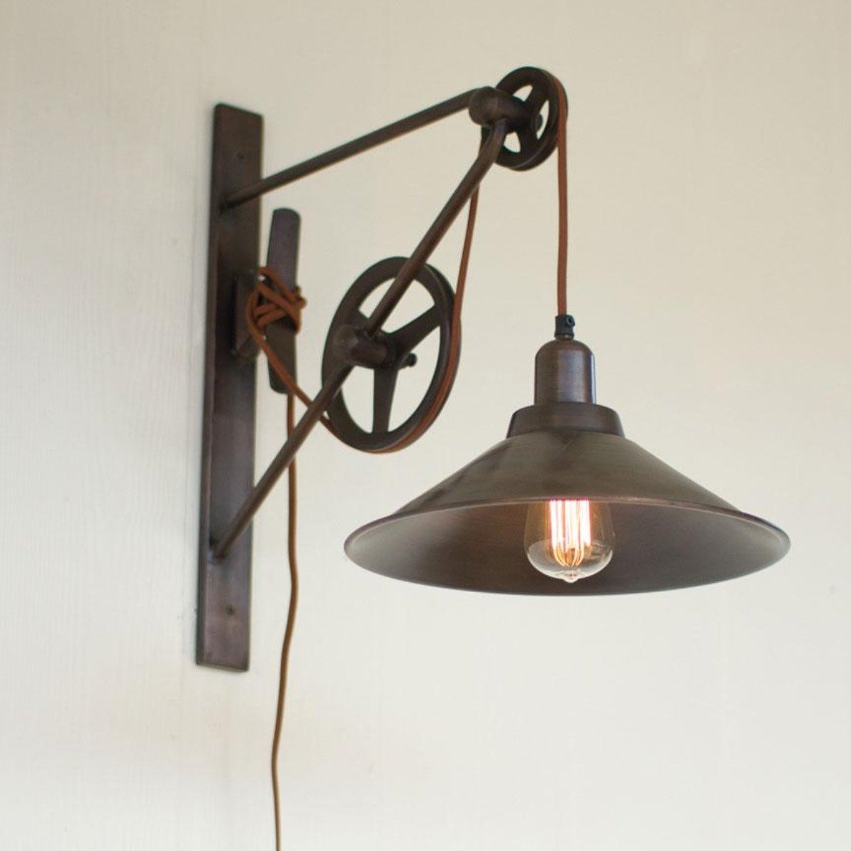 Double Pulley Wall Sconce-Lighting | Iron Accents
