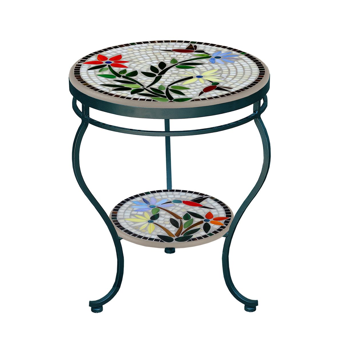 Hummingbird Mosaic Side Table - Tiered-Iron Accents