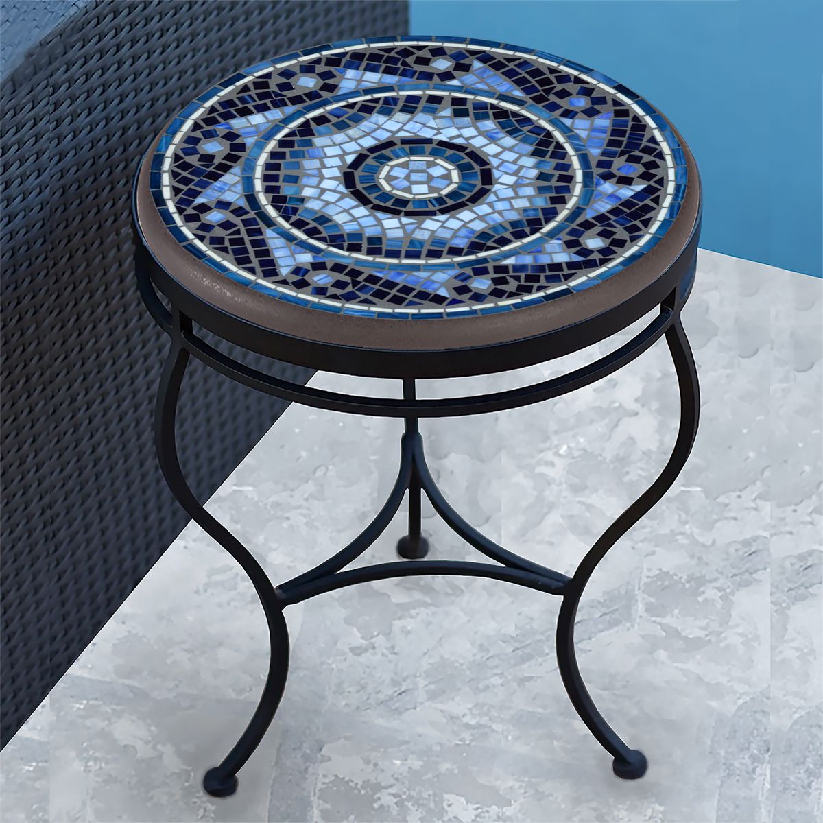 Navagio Mosaic Side Table-Iron Accents