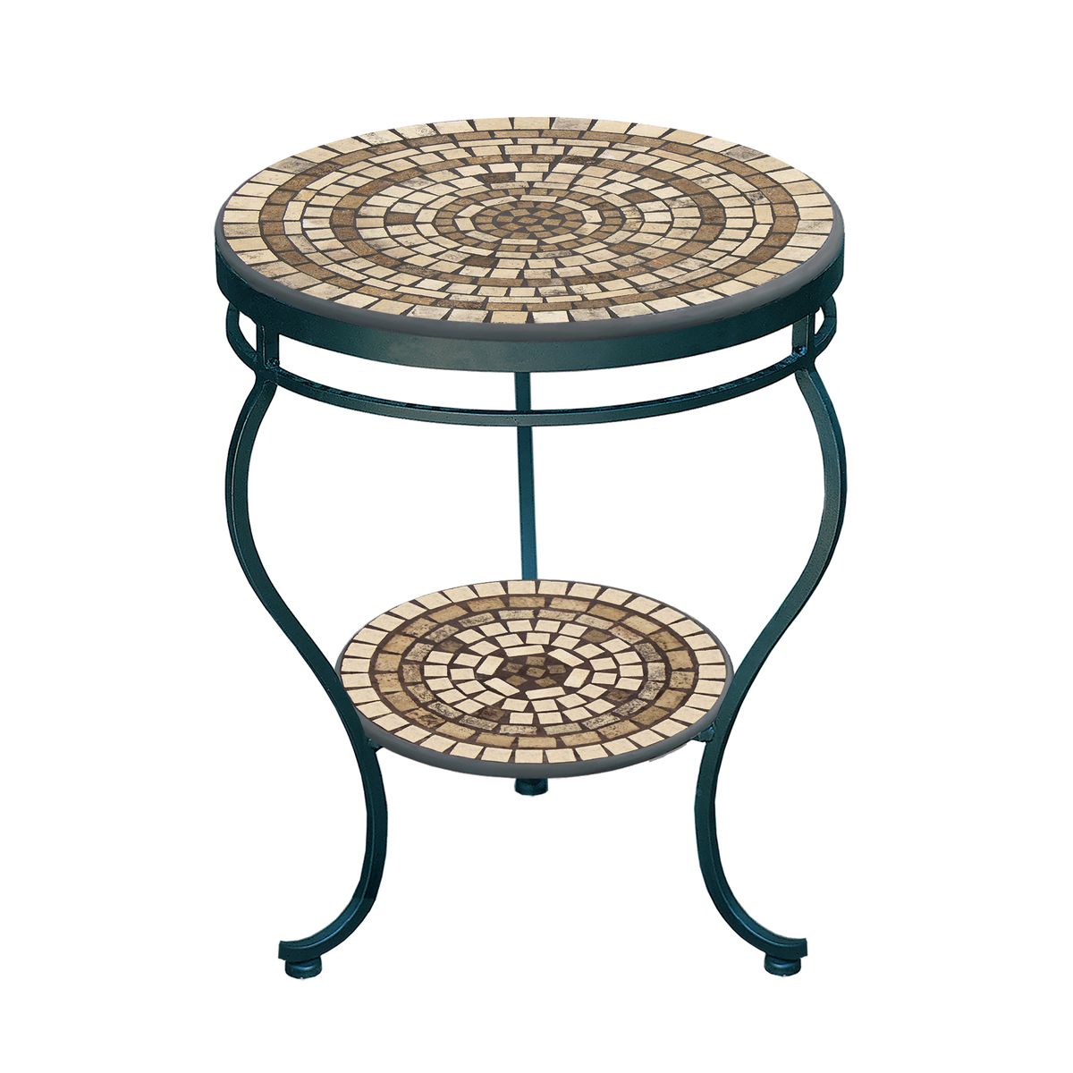 Marble Stone Mosaic Side Table - Tiered-Iron Accents