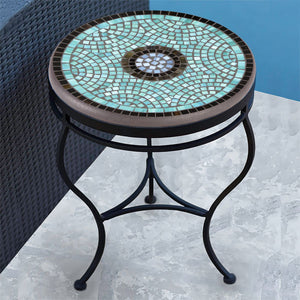 Jade Glass Mosaic Side Table-Iron Accents
